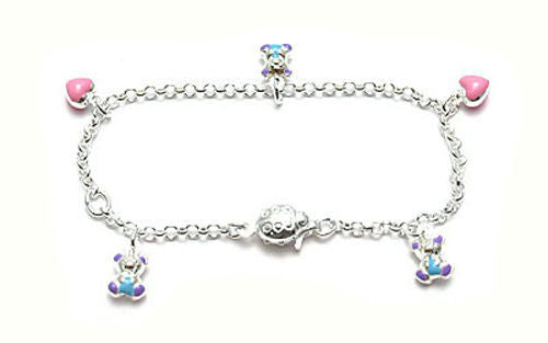 Dashing Bear & Heart Child's Bracelet - 6 Inch | Wholesale 925 Sterling Silver Jewelry 