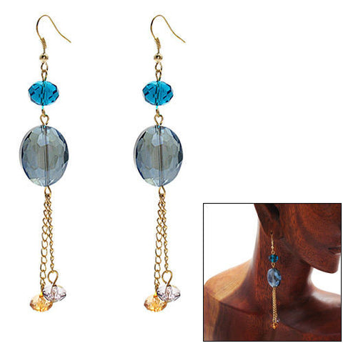 Blue oval crystal with orange & clear accents on long hook earrings | Wholesale Fashion Jewelry | Combo photo