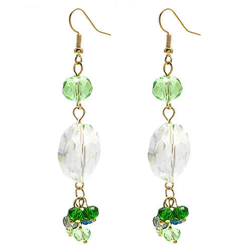 Clear oval crystal with multiple green accents on long hook earrings | Wholesale Fashion Jewelry | Item photo
