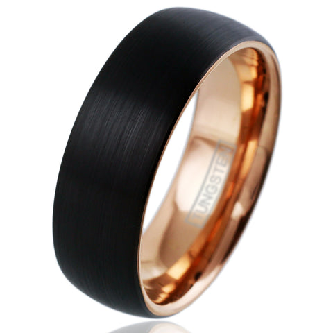 Black and Rose Gold 2-Tone Tungsten Carbide Wedding Band Ring | 8mm white photo.
