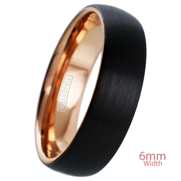 Black and Rose Gold 2-Tone Tungsten Carbide Wedding Band Ring | 6mm white photo.