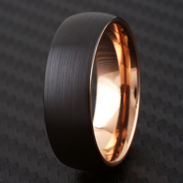 Black and Rose Gold 2-Tone Tungsten Carbide Wedding Band Ring | 8mm black photo.