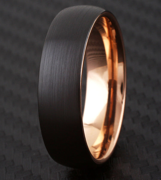 Black and Rose Gold 2-Tone Tungsten Carbide Wedding Band Ring | 6mm black photo.