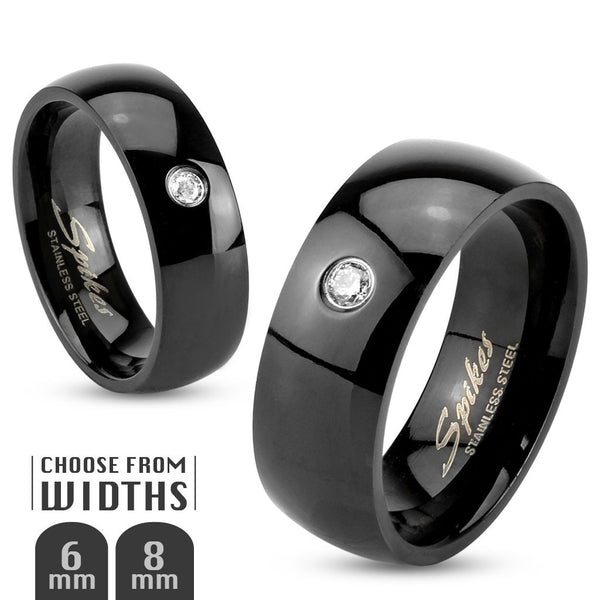 Black stainless steel wedding band ring with single 0.10 carat CZ accent | Wholesale Jewelry | Main photo