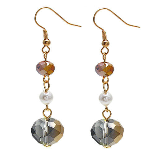 Black gradient crystal with amber crystal and faux pearl hanging earrings | Wholesale Fashion Jewelry | Item photo