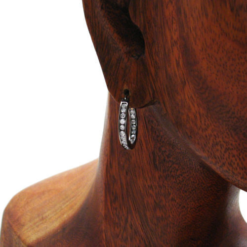 Glamorous Black In-Out Multi-CZ Eternity Hoop Earrings in 22mm | Wholesale Sterling Silver Jewelry | Atlernate