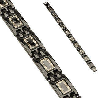 Black ion plated bracelet with Greek key accents | Wholesale 316L Stainless Steel Jewelry | Small photo