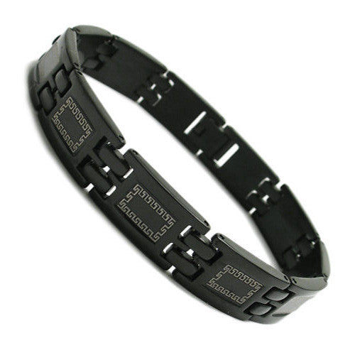 Black ion plated bracelet with Greek key accents | Wholesale 316L Stainless Steel Jewelry | Large photo