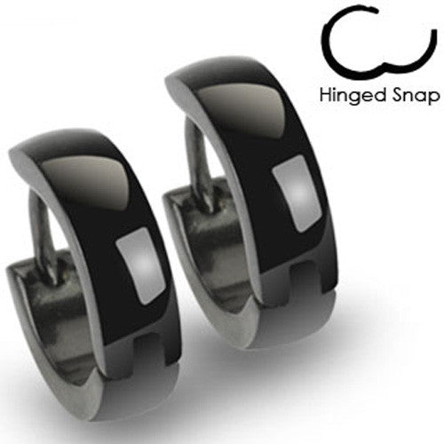 Awesome black ion plated hinged hoop huggie earrings | Wholesale 316L Stainless Steel Jewelry