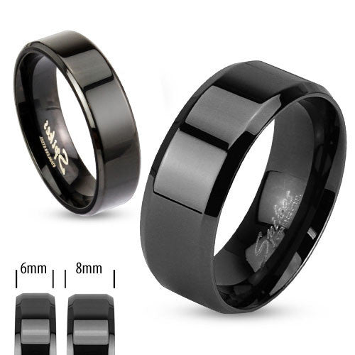 Flat Beveled Edge 6mm or 8mm Stainless Steel Band Ring in 4 Colors. Couple Ring