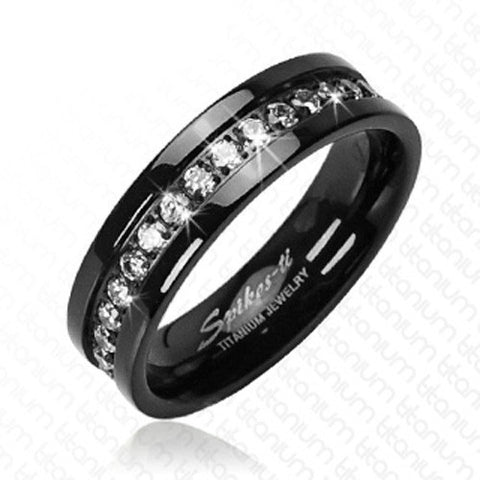 Black eternity ring with 0.90 carat of recessed CZs | Wholesale Titanium Rings | Wedding Bands