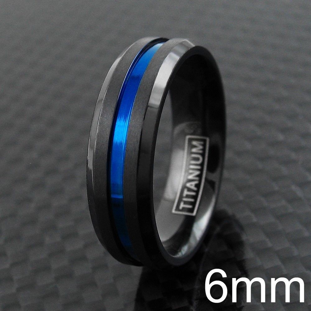Classic Black Stainless Steel Flat Band Ring with Beveled Edges. -  925Express