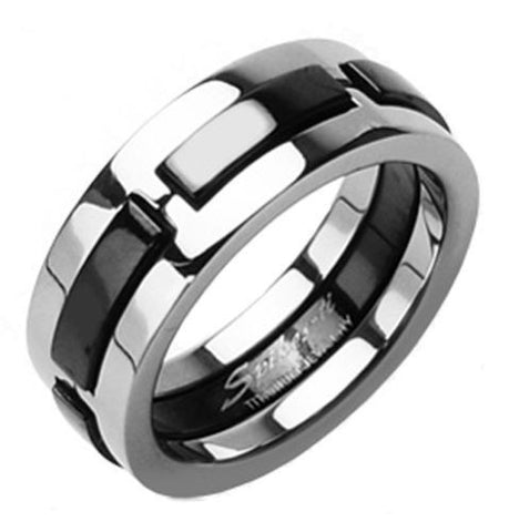 Black sheep Dexter ring in mirror polished titanium with onyx colored squares | Wholesale Wedding Bands | Jewelry