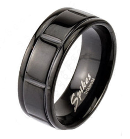 Black ion plated titanium ring with box grooved band | Wholesale Titanium Rings | Jewelry
