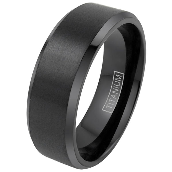 Black titanium ring w/ brushed satin finish center band & beveled edges | Wholesale Titanium Rings - Jewelry | Main photo