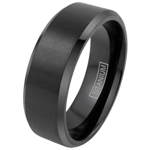 Black titanium ring w/ brushed satin finish center band & beveled edges | Wholesale Titanium Rings - Jewelry | Main photo