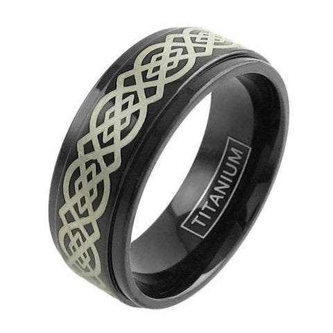 Black titanium ring with gold Celtic knot engraving | Wholesale titanium jewelry | Main photo