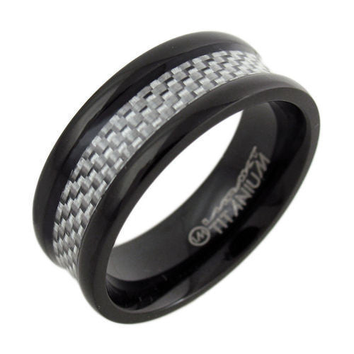 Black titanium ring with recessed white carbon fiber inlay | Wholesale Titanium Jewelry | Main photo