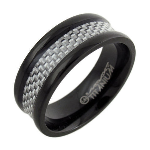 Black titanium ring with recessed white carbon fiber inlay | Wholesale Titanium Jewelry | Main photo