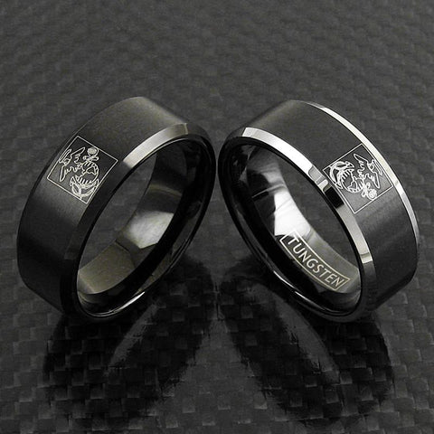 Black tungsten ring w engraved Marine Corps logo - wholesale tungsten rings | wedding bands - Main photo