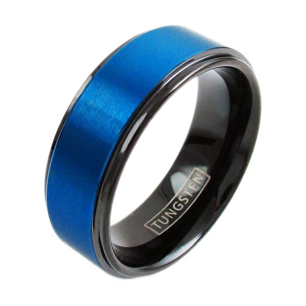 Black tungsten ring w/ satin finish royal blue band | Wholesale tungsten ring - wedding band | Main photo