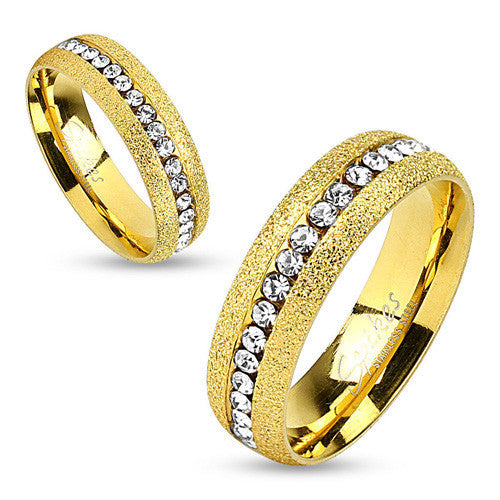 Brilliant sand finished 14K gold plated CZ eternity ring | Wholesale stainless steel rings - Jewelry | Small photo