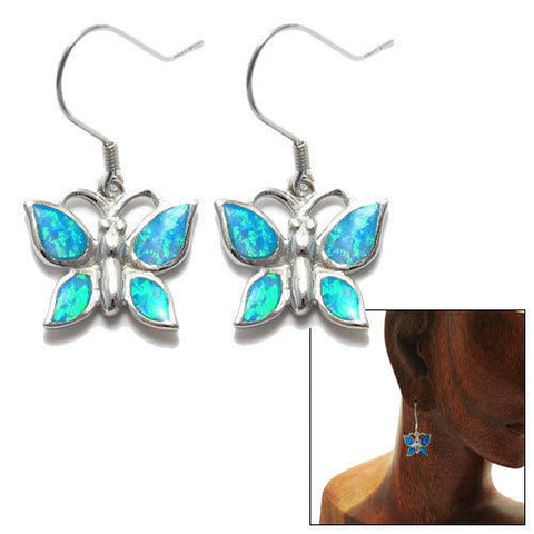 Butterfly hanging earrings with created blue opal inlay | Wholesale 925 Sterling Silver Jewelry | Combo photo
