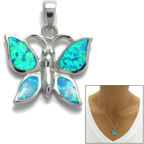 Butterfly pendant with created blue opal inlay | Wholesale 925 Sterling Silver Jewelry | Combo photo
