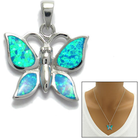 Butterfly pendant with created blue opal inlay | Wholesale 925 Sterling Silver Jewelry | Combo photo