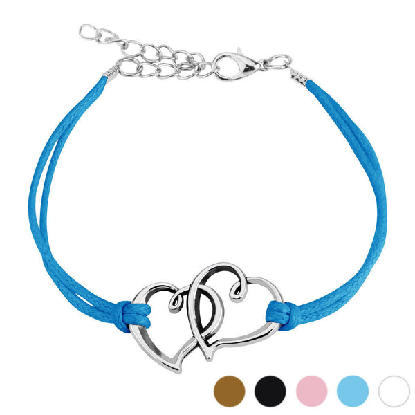 Lovely Cast Iron Overlapping Hearts Leather Bracelet - 5 Colors | Wholesale 316L Stainless Steel Jewelry 