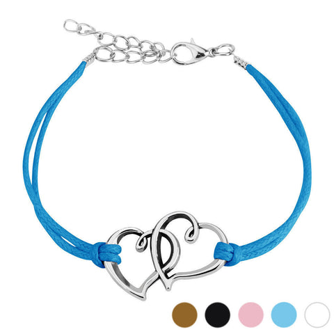 Lovely Cast Iron Overlapping Hearts Leather Bracelet - 5 Colors | Wholesale 316L Stainless Steel Jewelry 