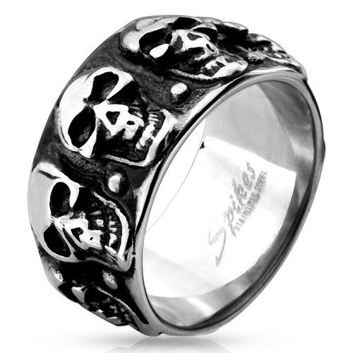 Awesome cast ring with raised skull around the band | Wholesale stainless steel rings - Jewelry | Alternate photo