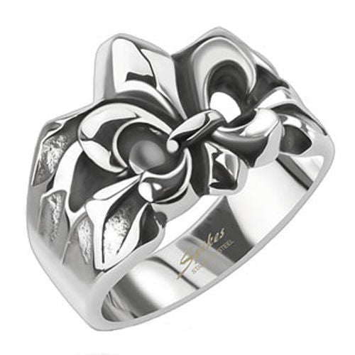 Large Fleur-de-Lis on Crushed Rock | Wholesale cast stainless steel rings - Jewelry