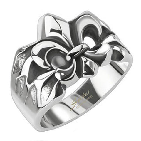 Large Fleur-de-Lis on Crushed Rock | Wholesale cast stainless steel rings - Jewelry
