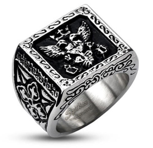 Cast ring with Royal Empire Shield on hot black oxide | Wholesale stainless steel rings - Jewelry