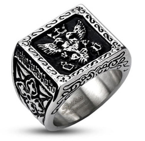 Cast ring with Royal Empire Shield on hot black oxide | Wholesale stainless steel rings - Jewelry