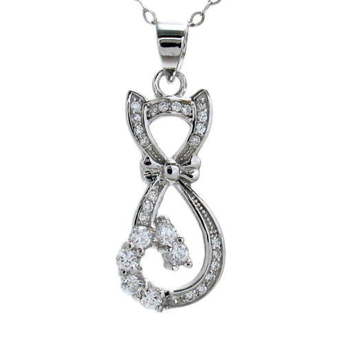 Elegant Cat Pendant with 0.53 Ct Micro-Pave CZs | Wholesale 925 Sterling Silver Pendant - Jewelry | Alternate