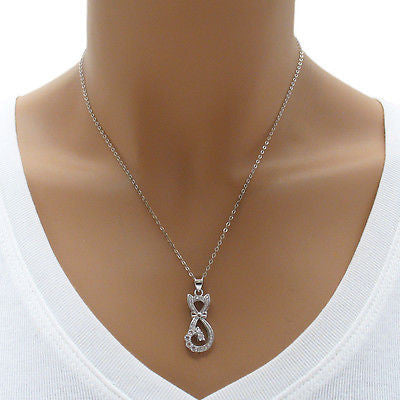 Elegant Cat Pendant with 0.53 Ct Micro-Pave CZs | Wholesale 925 Sterling Silver Pendant - Jewelry | Alternate