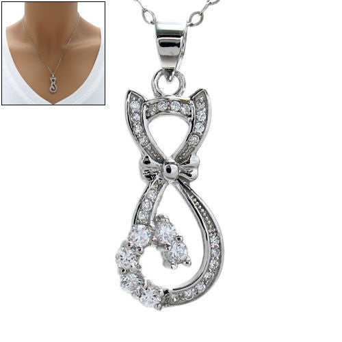 Elegant Cat Pendant with 0.53 Ct Micro-Pave CZs | Wholesale 925 Sterling Silver Pendant - Jewelry | Main