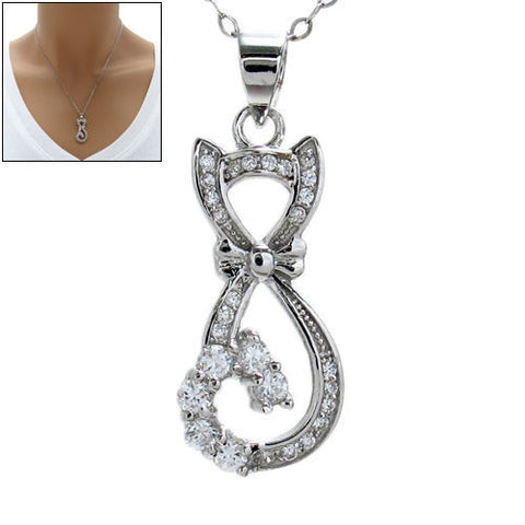 Elegant Cat Pendant with 0.53 Ct Micro-Pave CZs | Wholesale 925 Sterling Silver Pendant - Jewelry | Main