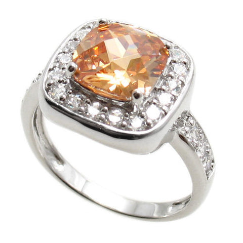 Square cut champagne citrine colored CZ cocktail ring | Wholesale sterling silver rings - Jewelry | Main photo