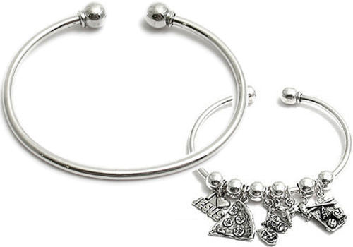 Silver Love Charms Adjustable Bangle Bracelets - 3 Pack