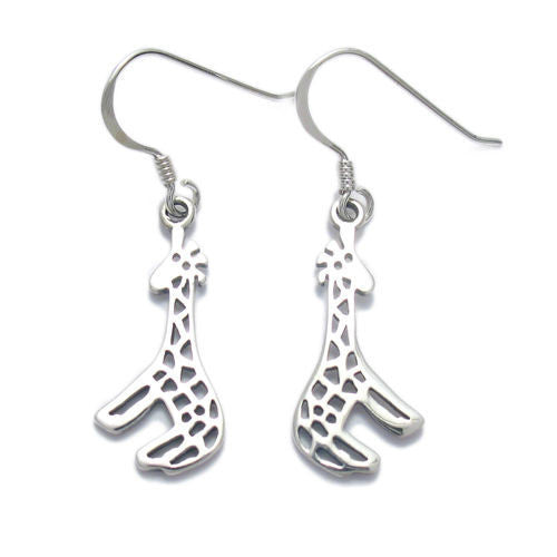 Really adorable hanging giraffe hook earrings | Wholesale 925 Sterling Silver Jewelry | Item photo