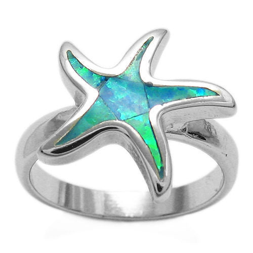 Charming starfish ring with bright blue opal inlay | Wholesale sterling silver rings - Jewelry | Alternate photo