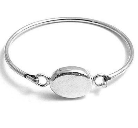 Unique Child's Bangle Bracelet with Engravable Oval Plate | Wholesale 925 Sterling Silver Jewelry | Main
