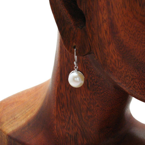 Classic freshwater pearl hanging earrings | Wholesale 925 Sterling Silver Jewelry | Alternate photo
