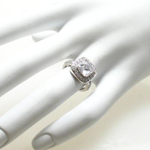 Timeless square cut clear CZ cocktail ring | Wholesale sterling silver rings - Jewelry | Hand photo