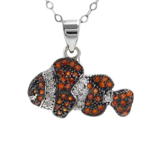Stunning Clown Fish Pendant with Colorful CZs | Wholesale 925 Sterling Silver Pendant - Jewelry | Alternate