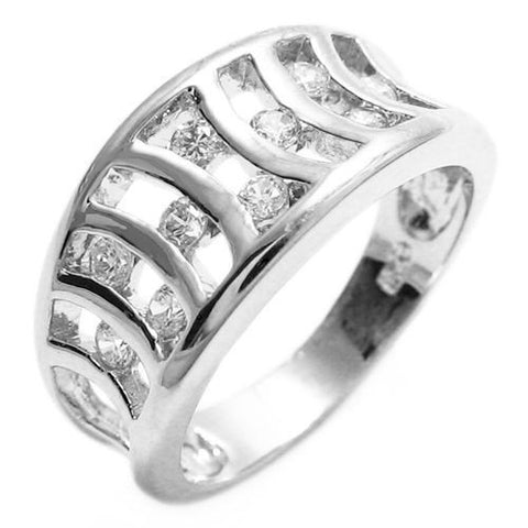 Cool Concave Band Ring with CZ Embedded Bars | Wholesale sterling silver rings - Jewelry | Main photo
