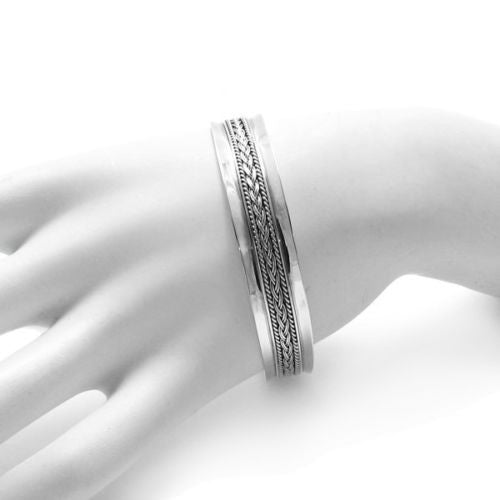 Gorgeous Concave Braid and Rope 7" Cuff Bangle Bracelet | Wholesale 925 Sterling Silver Jewelry | Alternate